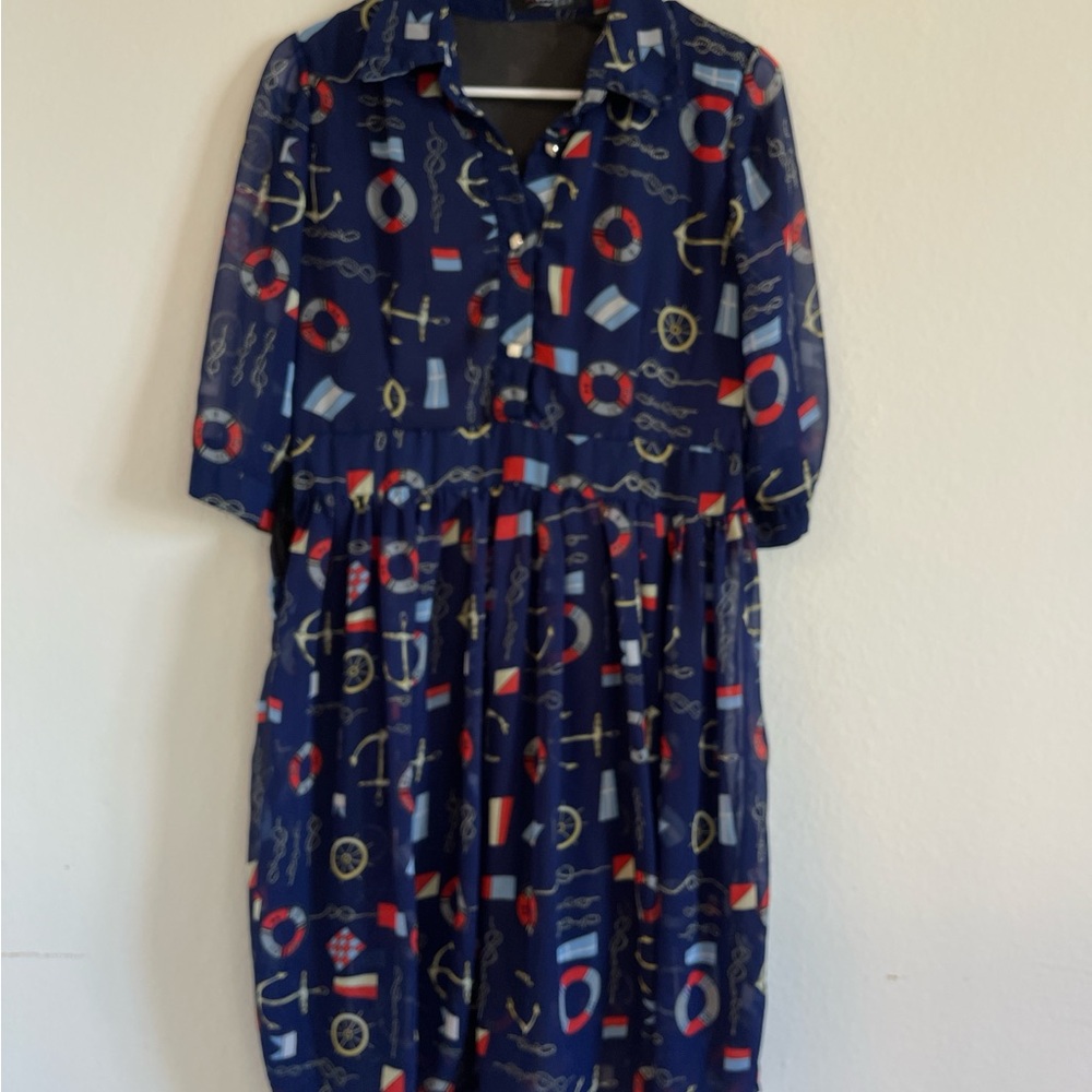 Nautical Print Blue Dress
